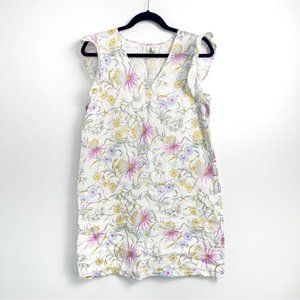 Joie Floral 100% Linen Ruffle Cap Sleeve V - Neck Dress Sz Small